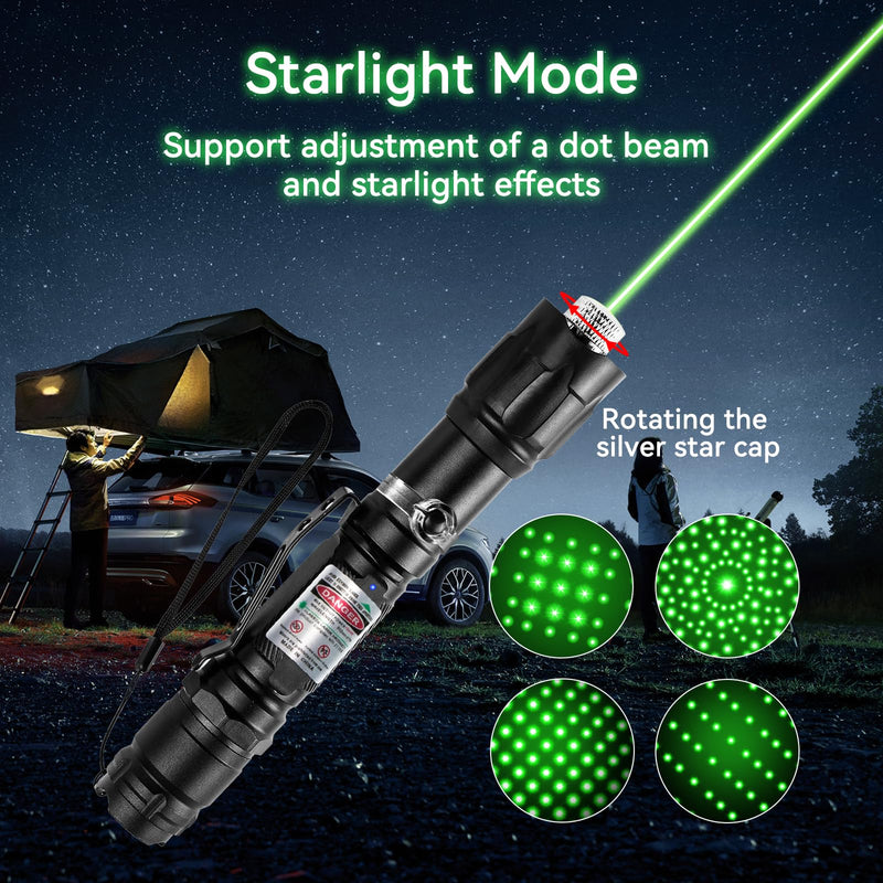 Green Light Flashlight, Long Range Dot Beam Pen Tactical Flashlights with Star Cap Adjustable Focus, Rechargeable for Outdoor Use, TV/LED/LCD Screens, Astronomy, Camping and Presentations 1