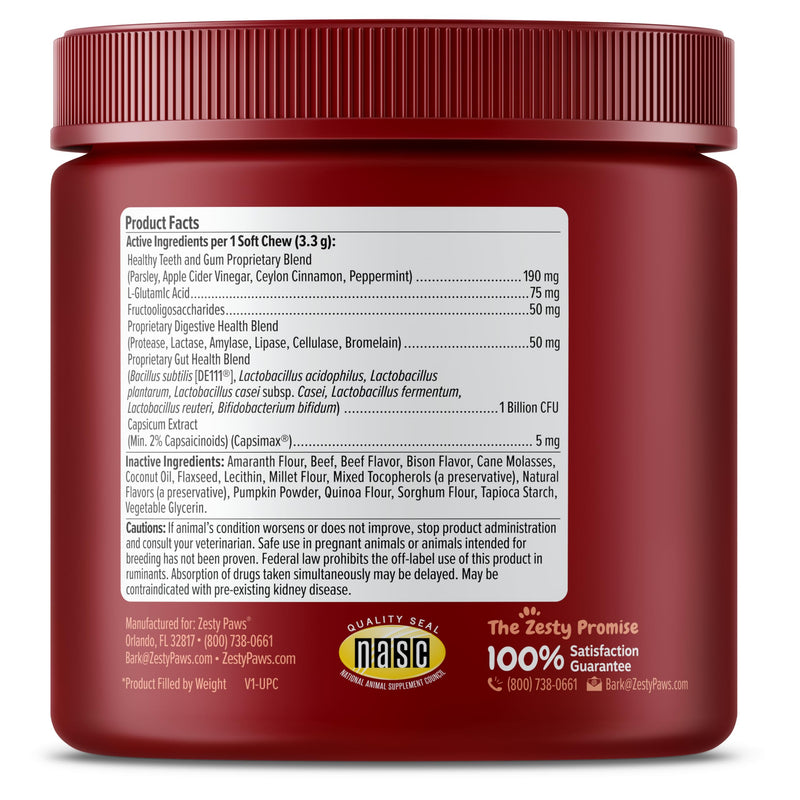 Zesty Paws Chew No Poo Bites for Dogs - Stool Eating Deterrent Soft Chews for Dogs - Gut, Periodontal & Immune System Support - Premium DE111 Bacillus subtilis Probiotic - AE Bison - 90 Count 90 Count (Pack of 1) - PawsPlanet Australia