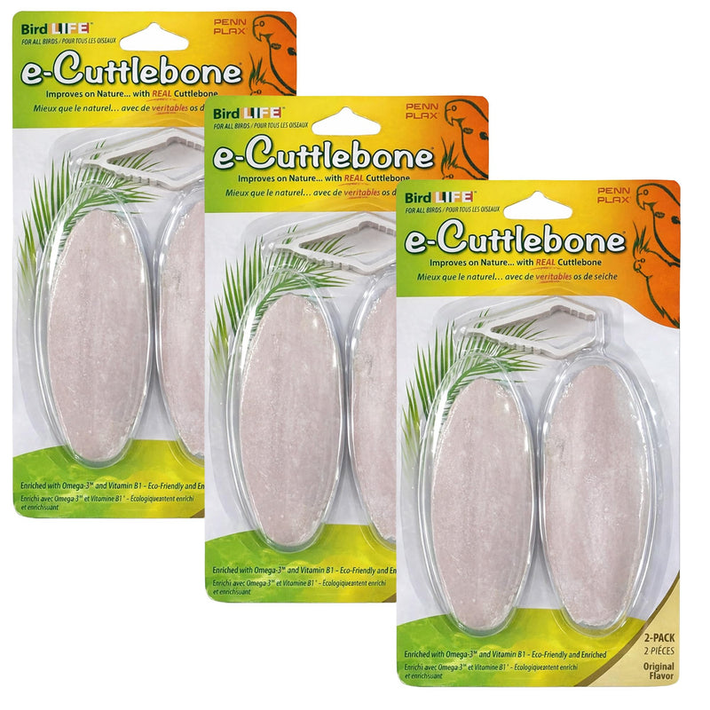 Penn-Plax Bird-Life E-Cuttlebone Original, 3 Pk (2 Count Each) - Durable, Less Brittle Cuttlebones Enriched with Omega 3, Honey & Vitamin B1 -Easy Mounting, Cage Clip - Great for All Bird Sizes -White 2 Count (Pack of 3)