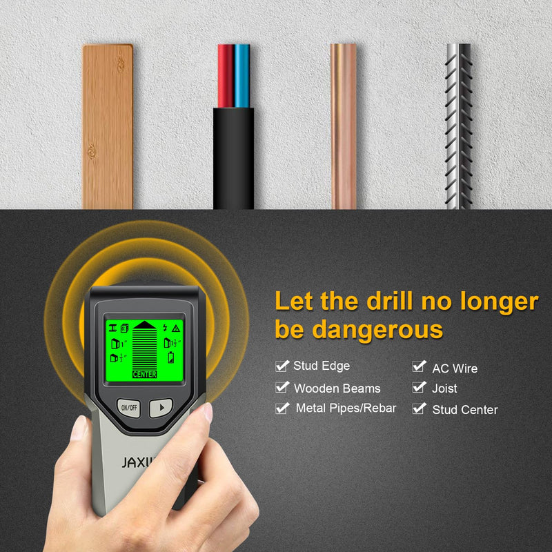Stud Finder Wall Scanner - 5 in 1 Stud Finder Tool w/Smart Chip and HD LCD Display, Stud Detector Beam Finders for the Center and Edge of Wood AC Wire Metal Studs Joist Pipe (‎Silver Plate) ‎silver Plate