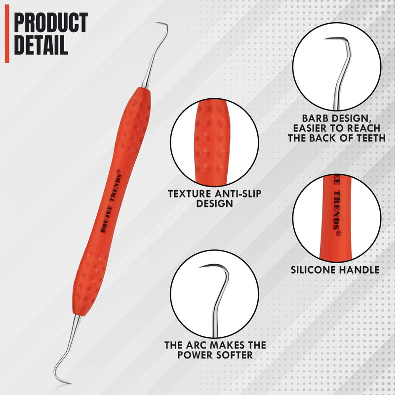 Professional Dental Tools Tartar Scraper for Dentist, Personal Use and Pets Plaque Remover for Teeth, Premium Oral Care Double Ended Dental Scaler | U5/33 Stainless Steel (Orange, Silicon Handle) Orange, Silicon Handle