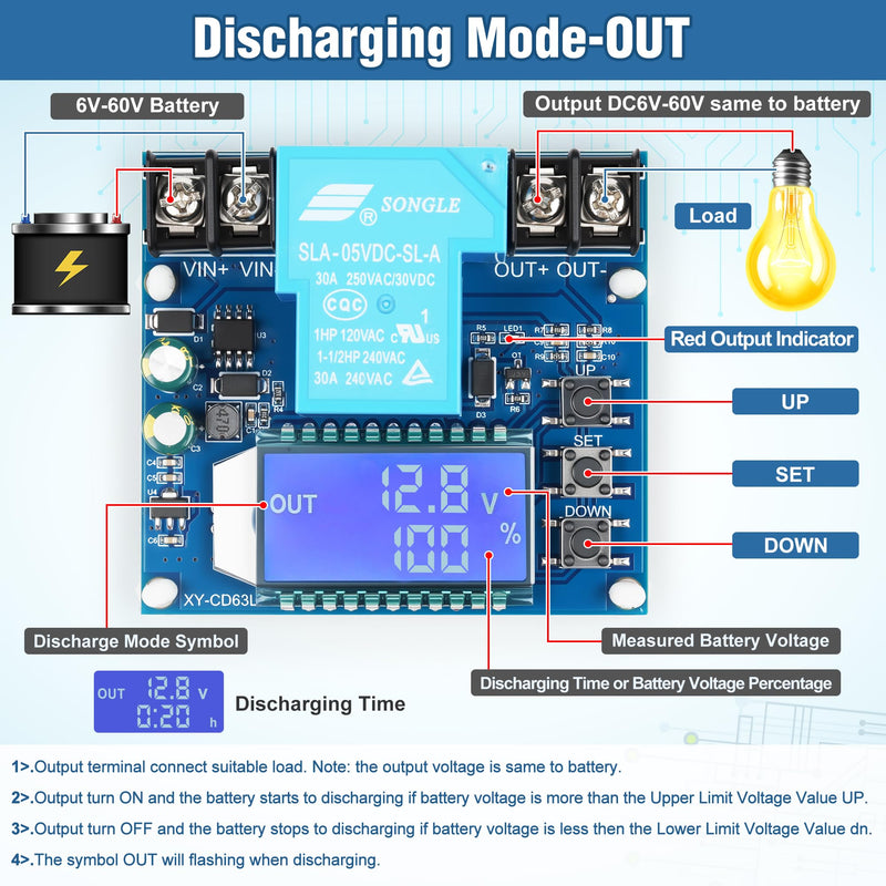 2PCS Low Voltage Cutoff Controller DC 6-60V 30A Low Voltage Disconnect Charging Discharging Protection Module with LCD Display Controller Protection Switch Module 2 PCS
