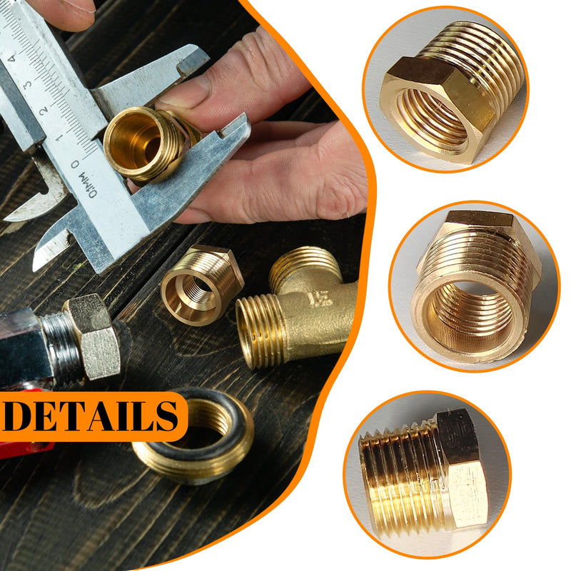2 Pcs Brass Bushing 3/8" Male to 1/4" Female, 3/8" to 1/4" NPT Adapter Hex Brass Reducing Pipe Adapter Fitting Pipe Hose Tube Adapter Convert NPT 3/8" male to 1/4" female