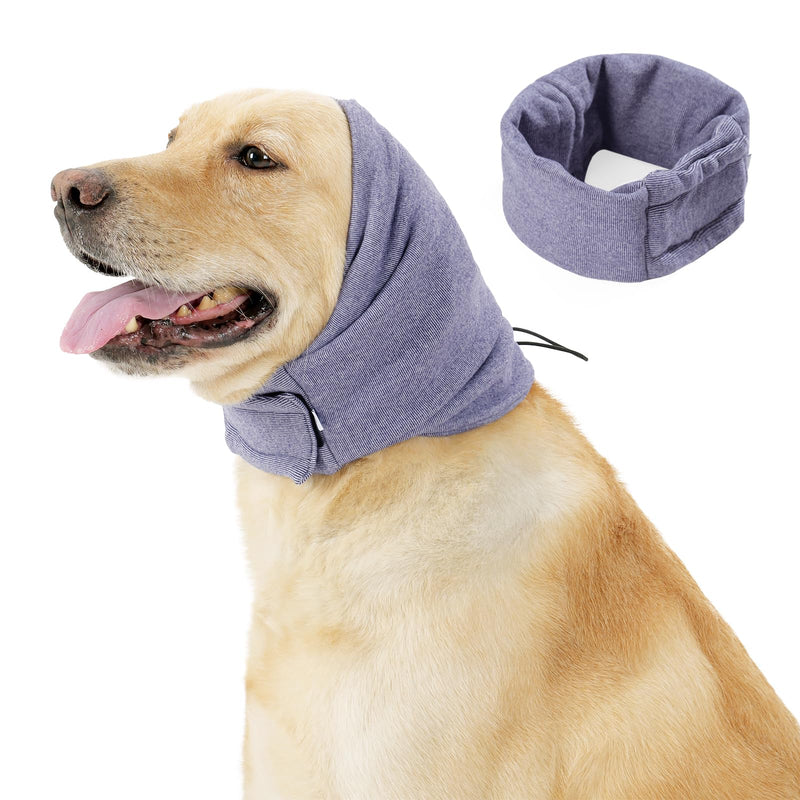 Meifsou Quiet Ears for Dogs - Adjustable Ear Covers for Noise, No Shake Dog Head Wrap, Dog Calming Hood for Thunder, Lightning, Fireworks, Vet Visits, Polyester and Stretch Cotton Blend, Purple L L-Head Circle(17.7"~23.6")