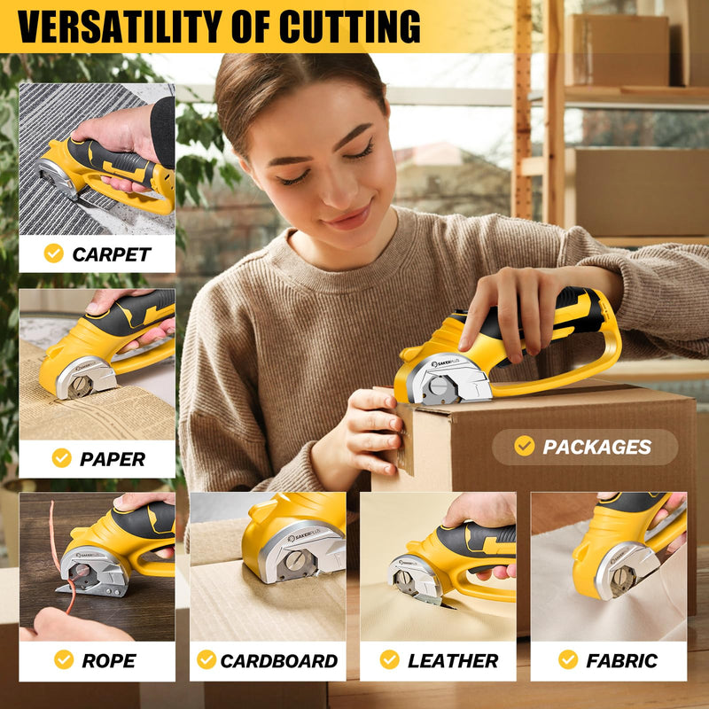 Cordless Electric Scissors,4V Rechargeable Cardboard Box Cutter Heavy Duty Fabric Scissor with Safety Lock & LED Light,Power Rotary Cutter for Leather Carpet Plastic Cutting,Sewing,Crafting Rotary Cutter with Carrying Case