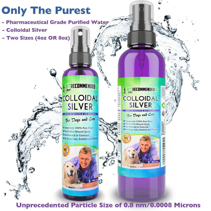 Vet Recommended Colloidal Silver for Dogs and Cats, Colloidal Silver Spray that Works as Natural Hot Spot Solution for Dogs - Made in USA (8oz/240ml) 8 fl oz (240 ml)