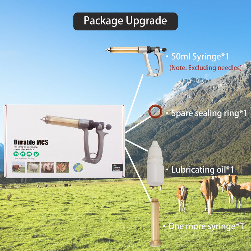 50ML Semi-Automatic Adjustable Injector Syringe, Precision Syringe Pump - Adjustable 1ml to 5ml Range for Fast Continuous Injection in Pigs, Cattle, Chicken, Goat, and Other Livestock 50ML
