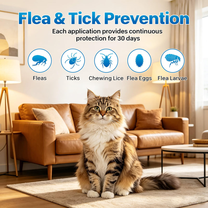 Topical Flea and Tick for Cats: Waterproof Topical Cat Flea and Tick Fast-Acting & Long-Lasting at Home, Control for Cats Over 1.5 lbs and 8 Weeks or Older