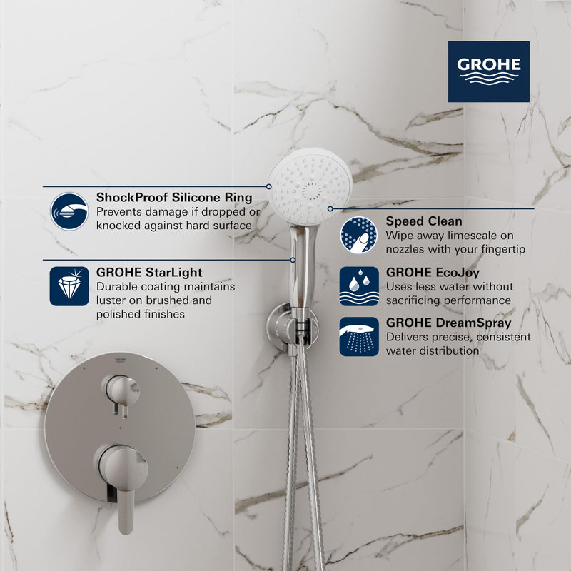 GROHE 26758002 Tempesta Hand Shower, 3-Spray, Round, 1.75 GPM, StarLight Chrome
