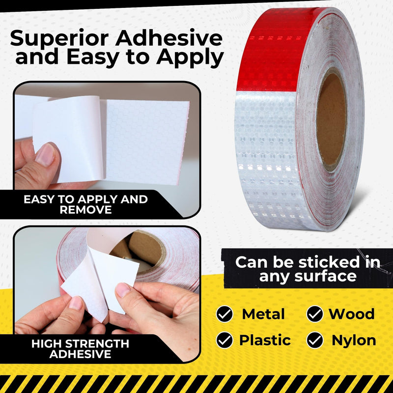 DOT C2 Reflective Tape 2IN x 100 FT - Outdoor Waterproof Conspicuity Tape - Red White Reflector Tape for Trailers, Vehicles, Boats - Strong Reflective Safety Tape for Caution Warning Signs