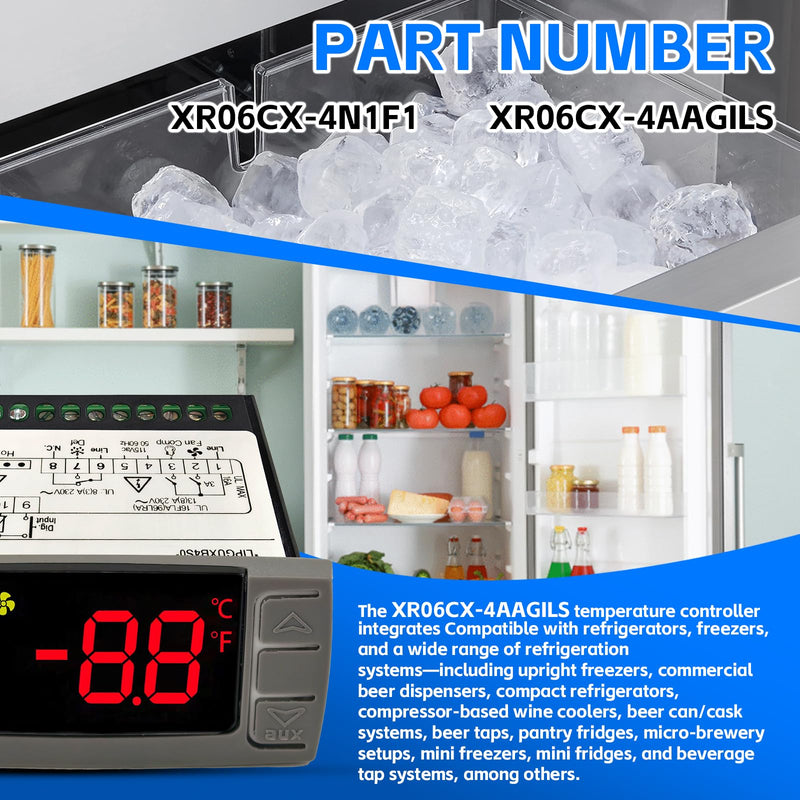 Replacement for Dixell XR06CX-4AAGILS Thermostat Temperature Controller, Programmable Digital Thermostat with Sensor Probe 120V 50-60hz Fit for Freezer/Refrigerator