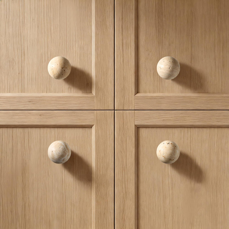 Natural Travertine Round Cabinet Knobs, 1.2" Diameter, 4-Pack | Modern Stone Handles, For Dresser, Nightstand & Furniture, M4 Screws Included Beige