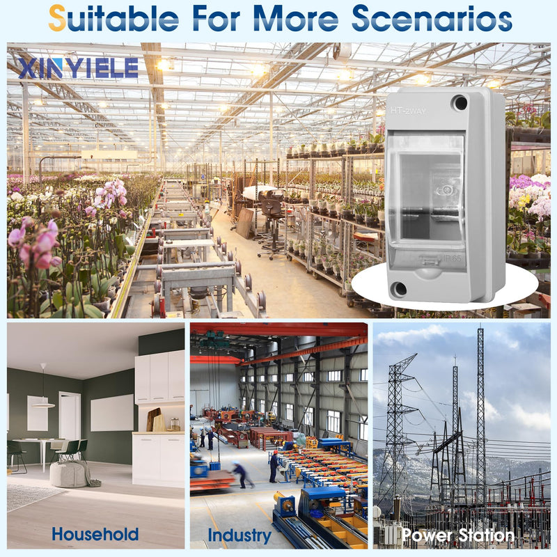 Waterproof Distribution Protection Box, ABS Plastic Breaker Electrical Box and Transparent Cover IP65, for Indoor Outdoor Wall Circuit Breaker (HT-2WAY) HT-2WAY(2.4x3.7x4.9 IN)