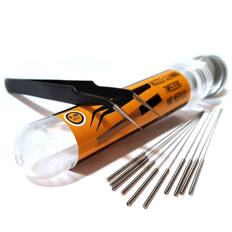 3D Printer Nozzle Cleaning Kit - 0.4mm Needles and Tweezers Toolkit - Stainless Steel Nozzle Cleaning Tool Kit - Alternative for 0.4mm Drill Bits for 3D Printer - Set of 11