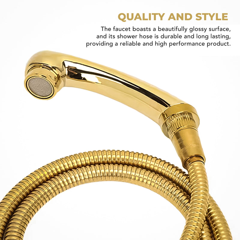 Salon Sink Faucet with Hose and Sprayer for Shampoo Bowls – 1/2" Inlet, Gold Finish – Complete Replacement Set – Durable Faucet + Tangle-Free Hose and Shower Head – Punta Belleza Salon Equipment