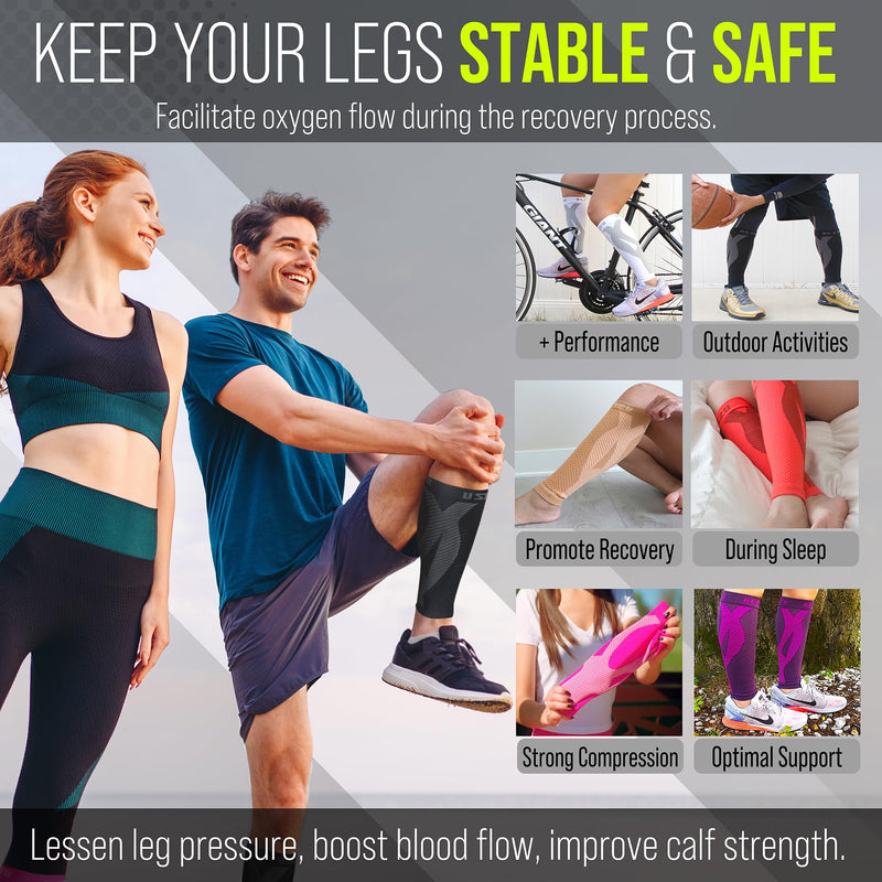 BLITZU Calf Compression Sleeve for Men & Women Footless Compression Socks Support Runners Leg Sleeve Shin Splints Pain Relief Black Large/X-Large