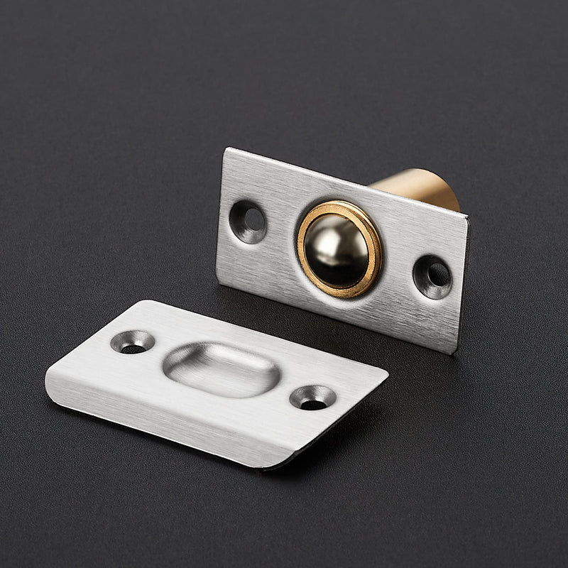 Ravinte Adjustable Ball Door Catch, Closet Ball Bearing Door Latch, Strong Drive Closing Door Accessories for Interior Doors, Solid Brass Body & Stainless Steel Strike Plate | 2 Pack, Silver