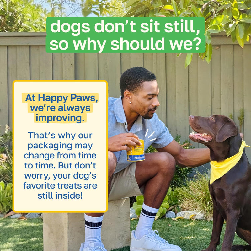 Happy Paws Probiotics for Dogs, Gut Health, Skin, Coat & Immune Support Supplement for All Breeds & Ages, Made with Coconut Oil & Vitamin E, Vegan Chicken Flavor, Organic, Non GMO, 100 Soft Chews 100 Count
