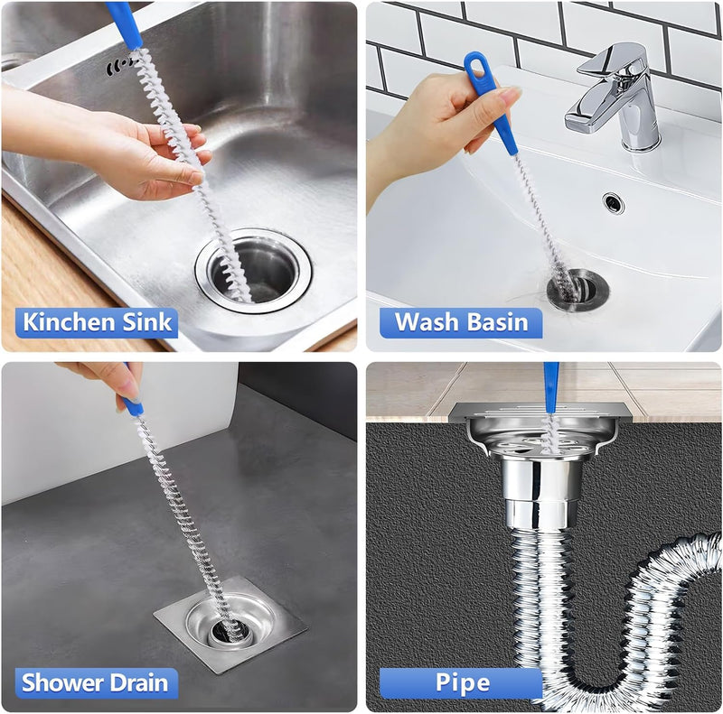 Flexible Extra Long Drain Brush, Drain Unblocker Tools,61 inch Pipe Cleaner Brush and 17.7 inch Sink Unblocker Brush, Double Ended Nylon Brush for Curved Pipes and Slim Holes