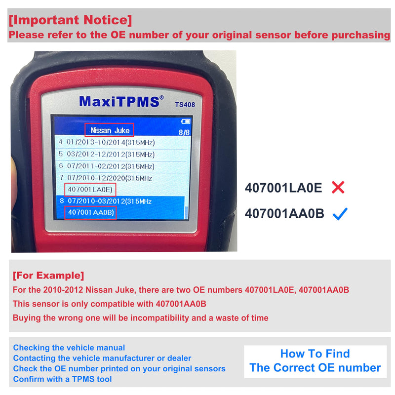 TPMS Tire Pressure Sensors 315MHz Compatible with Nissan 2006-2012 Altima 2008-2015 Armada & Infiniti FX Series G Series Replaces# 40700JA00C 40700JA01B (4 PCS)
