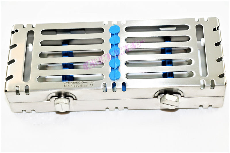 Double Button Detachable Sterilization Cassette for 5 Instruments German Stainless Blue Cynamed