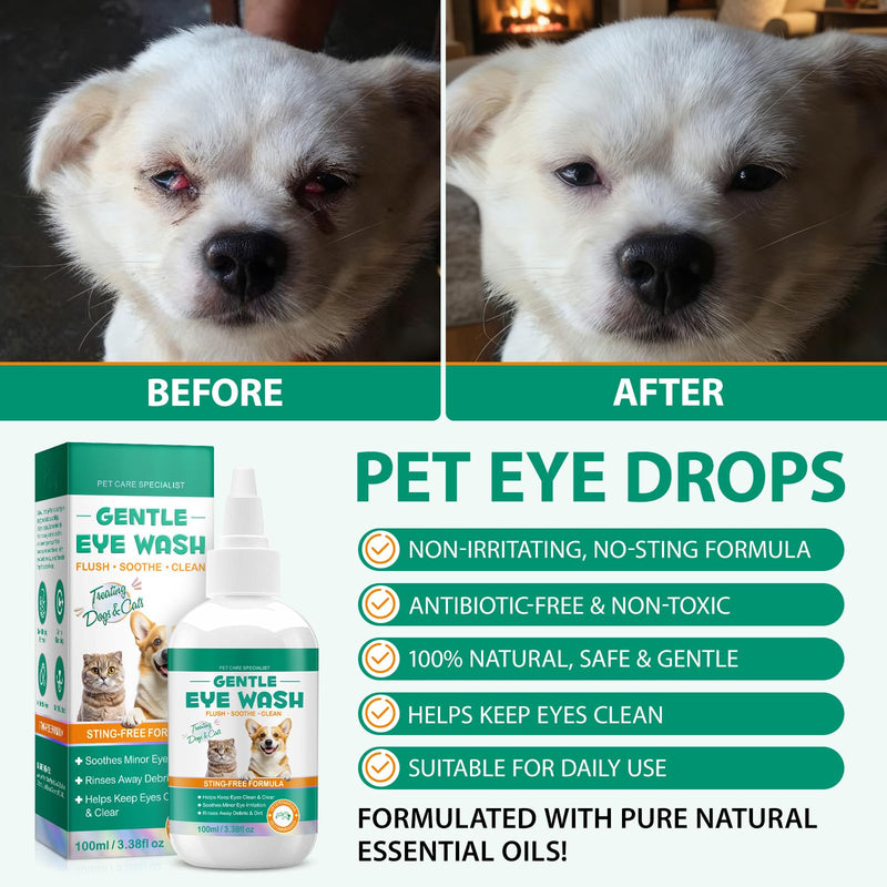 100ml Eye Drops for Dogs, Soothing Eye Drops for Dogs & Cats | Natural Ingredient Formula with Natural Ingredients to Gently Cleanse and Comfort Watery or Itchy Eyes