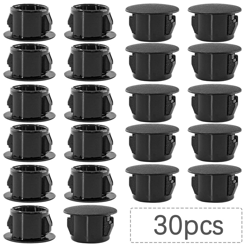 Murtenze 30 Pcs 13mm (1/2") Black Hole Plugs, Plastic Flush Type Panel Plugs Fastener Cover, Round Plastic Snap in Locking Tubing Plug for Kitchen Cabinet Furniture 1/2" / 13mm