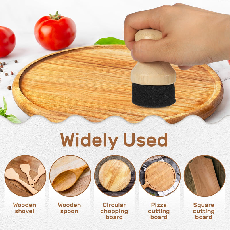 Cutting Board Oil & Wax Applicator with Lid, Food Grade Mineral Oil & Wax Applicator for Wooden Cutting Board - Natural Bamboo Applicator for Butcher Blocks, Spatula，Spoon and Utensils
