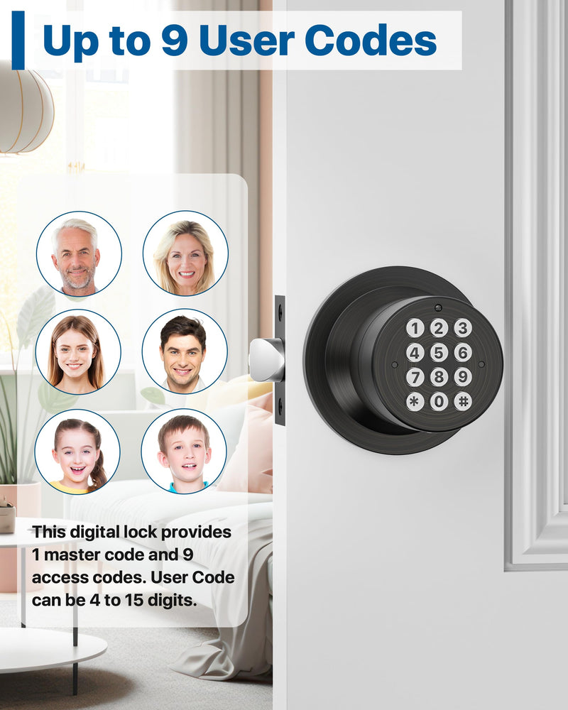 Keyless Entry Lock with Code, Digital Door Knob with Keypad for Bedroom Front Door Garage Home Apartment, Oil Rubbed Bronze 1 Pack