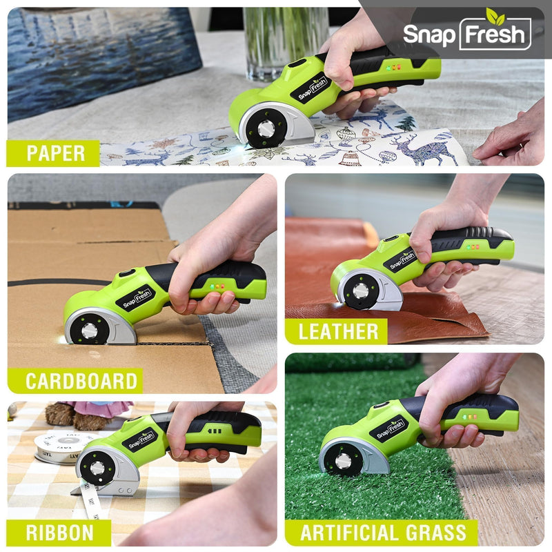 SnapFresh 4V Cordless Electric Scissors, 2.0Ah Battery, LED, 2 Blades