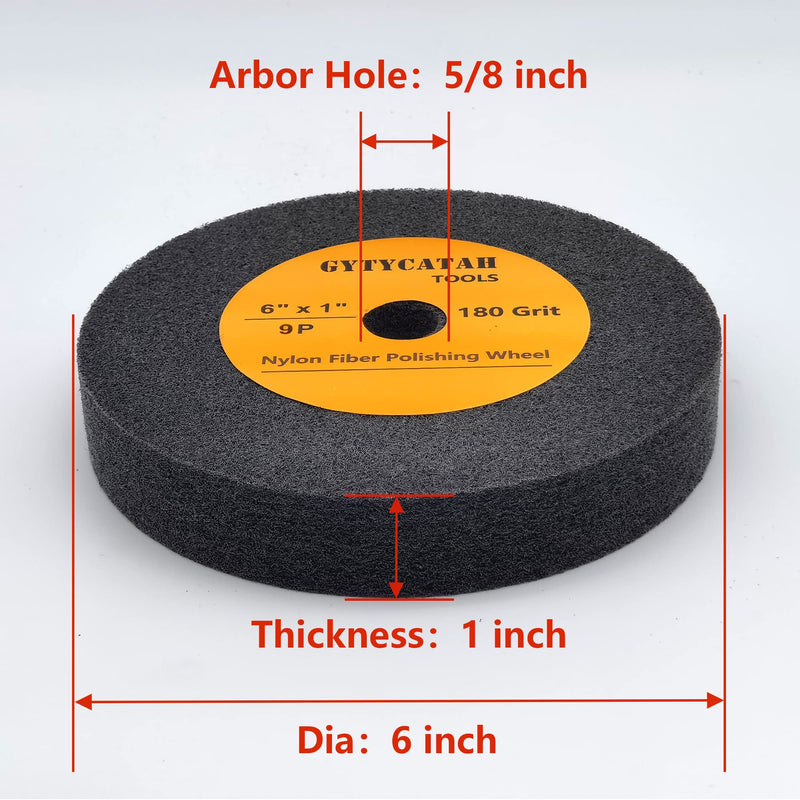 Deburring Wheel, Nylon Fiber Polishing Wheels, Abrasive Silicon Carbide Bench Buffing Grinder Wheel, Dia 6" x 1" Thickness x 5/8" Arbor, 180 Grit, 9P 6" x 1" x 5/8"