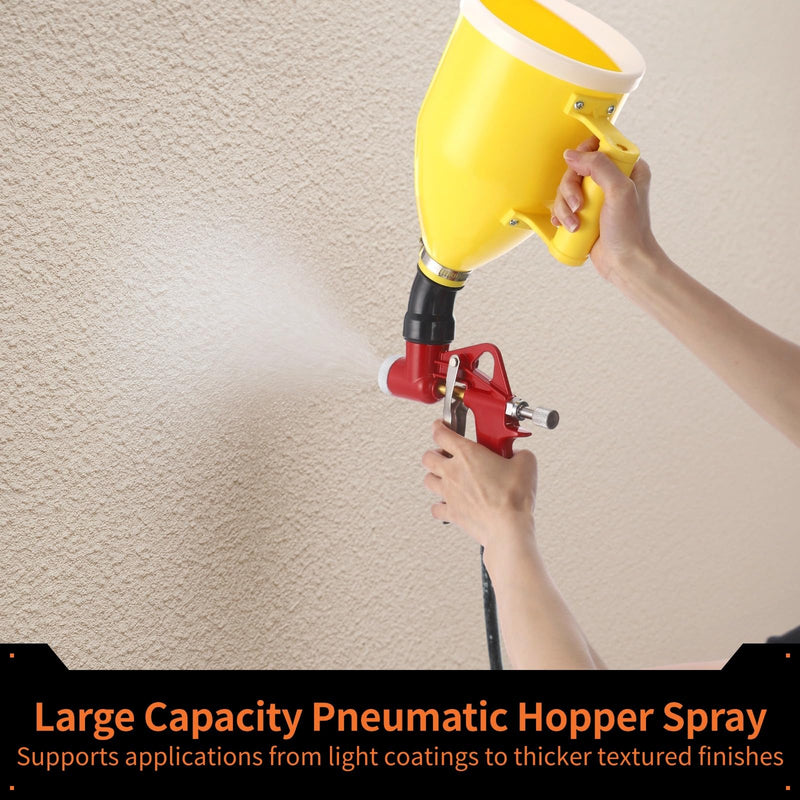 Pneumatic Texture Sprayer Hopper, 0.8 Gal, 3 Nozzles, Bent Tube for Walls