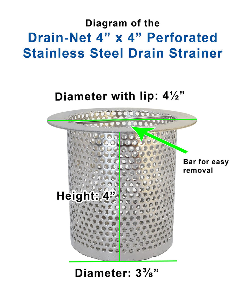 4" Commercial Floor Drain Strainer, 4" Tall, Perforated Stainless Steel