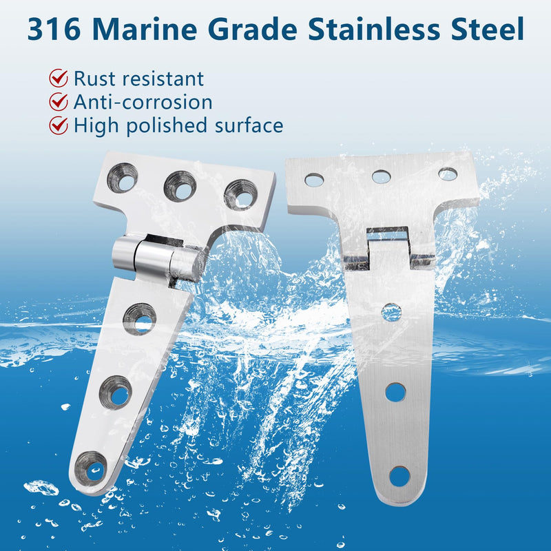 ORLANG 316 Stainless Steel Boat Hatch Hinges, Polished Marine Hinge,Marine Boat Hatch Heavy Duty Hinges with Screws for Boats, Yachts, Doors, Deck,Windows, Cabinets(2/4/8 Pack) 4 x 2 Inch-4Pack