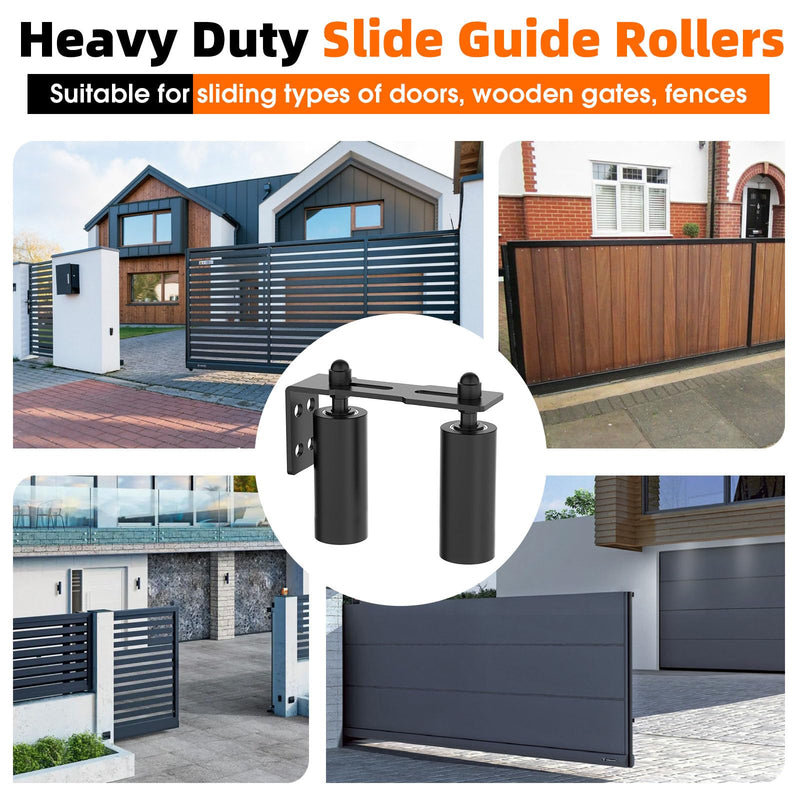 Sliding Gate Guide Rollers & Hardware Kit – Heavy Duty 6" Adjustable Nylon Wheels, Rust-Proof L-Bracket for Sliding Gates, Wood, or Garage Doors (Black-1pc, 6in) Black-1pc