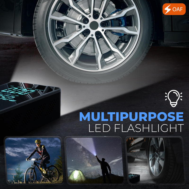 Tire Inflator Portable Air Compressor – 150 PSI Cordless Electric Pump with Digital Pressure Gauge, LED Touchscreen, Auto Shut-Off, Flashlight, and 5 Preset Modes for Cars, Motorcycles, Bikes & Balls