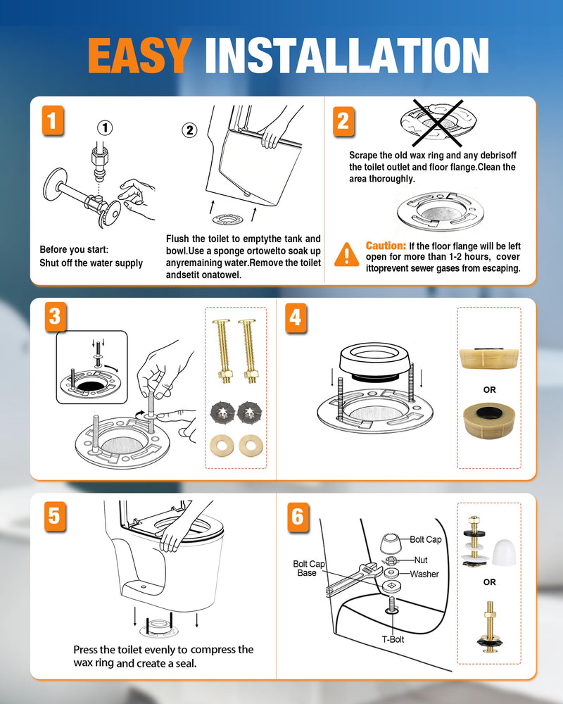 Jamini Toilet Flange Kit with 1.57in Wax Ring – Fix Leaks and Provide Strong Support, Replace Damaged Flanges, Compatible with 3" & 4" Drain Pipes, Perfect for Floor-Level or Below-Floor Drains Yellow ExtraThick