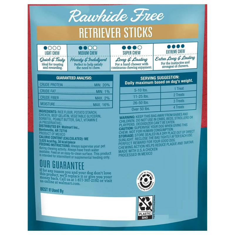 Rawhide-Free Peanut Butter Retriever Sticks for Dogs 10 Count 3.5 oz Highly Digestible Dental Chews Safe Rawhide Alternative Long Lasting Training Treats