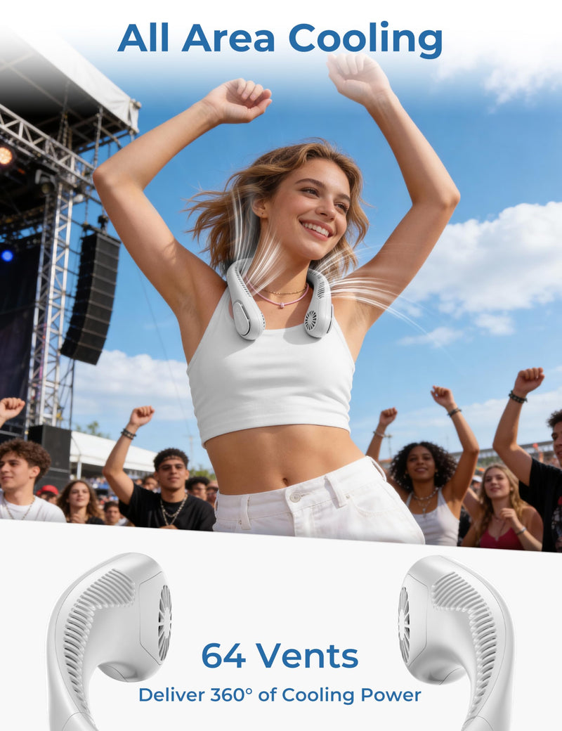 Portable Bladeless Neck Fan, Birthday Gifts for Girl Boy Mom Dad, Father‘s & Mother’s Day Gifts, Wearable Cooling Fan, 5000mAh Rechargeable Battery, Essential for Camping Beach Vacation(2026 Upgraded) White