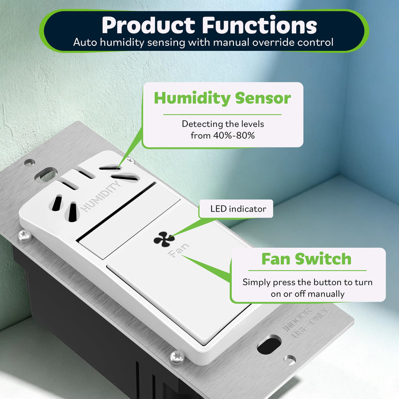 TOPGREENER Humidity Sensor Fan Switch for Ventilation, White, 1 Pack