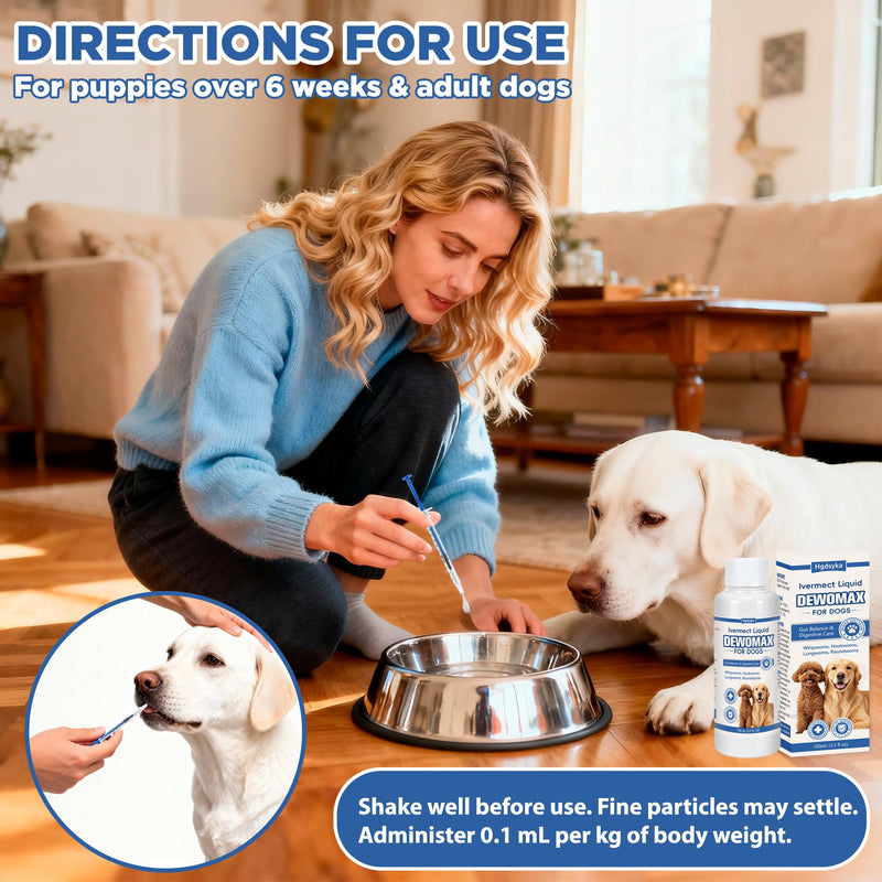 Dewomax for Dogs, lvermect Support Liquid for Puppies and Adult Dogs, Broad Spectrum Gut Balance Formula, Supports Internal Cleanse, Stomach Comfort and Digestion, Easy to Administer - 3.5 OZ