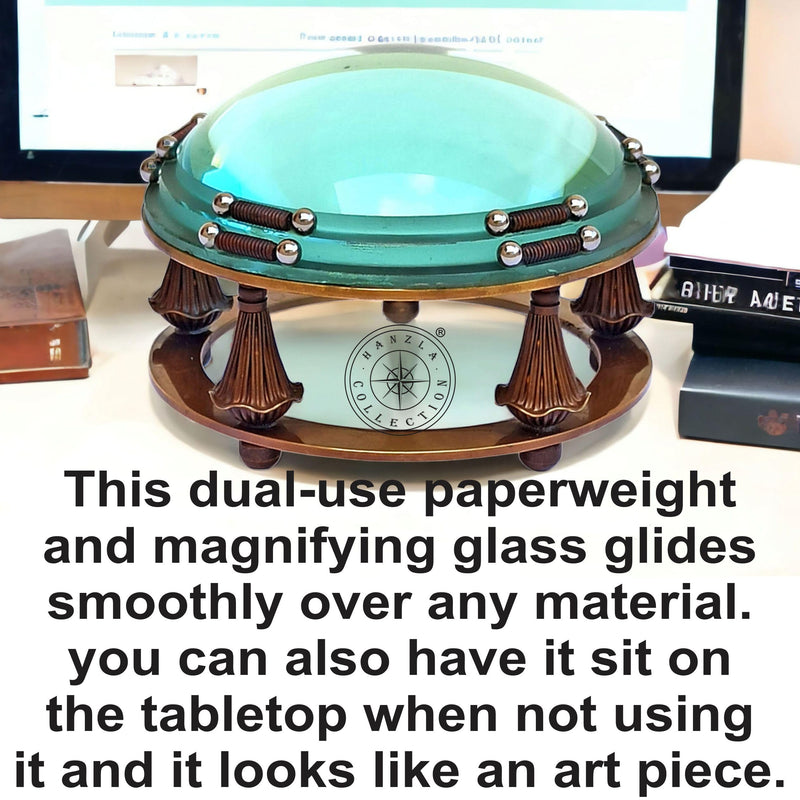 Antique Brass Magnifying Glass Lens for Reading Books & Newspaper Vintage Style Desk Magnifier With Jute Case Paperweight Chart Map Reader, Jewelry Loupe, Classroom Science, Insect & Hobby Observation