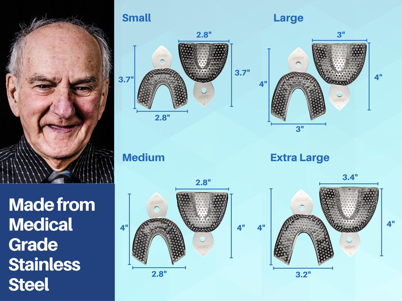 Dental Impression Trays 8 Small Medium Large and Extra Large Pairs Stainless Steel Denture Orthodontics by Wise Linkers USA