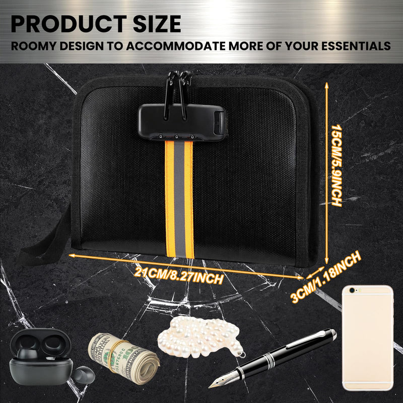 2 Pcs Fireproof Money Bag with Lock and Zipper, 8.2 x 5.7 x 1.1 Inch Waterproof Money Bag Waterproof Cash Storage Pouch Suitable for Cash, Mobile Phones, Keys, Credit Cards, Passports Orange,Green