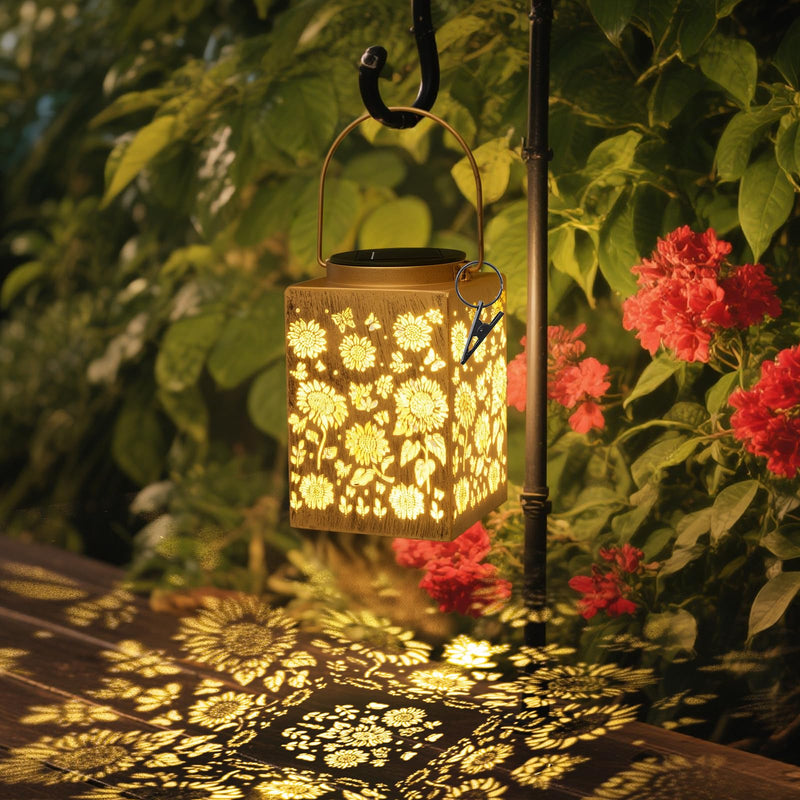2 Pack Solar Lanterns - Waterproof Metal Hanging Solar Lights Outdoor Decorative, Solar Powered LED Lamp for Patio Tabletop Porch Deck Yard Garden Decor for Outside (Sunflower) Sunflower