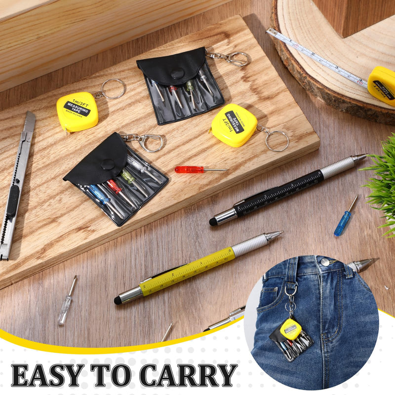 AmazingSpark 48 Pcs / 12 Set Men Gift Bulk Mini Screwdriver Keychain Tape Measures Multitool Pen Retractable Box Cutter Father Birthday Adult Party Favor
