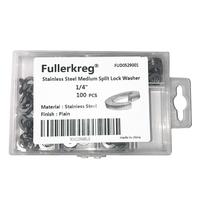 FullerKreg 1/4" Medium Split Lock Washer,18-8 Stainless Steel,100-Pack 1/4 100-Pack