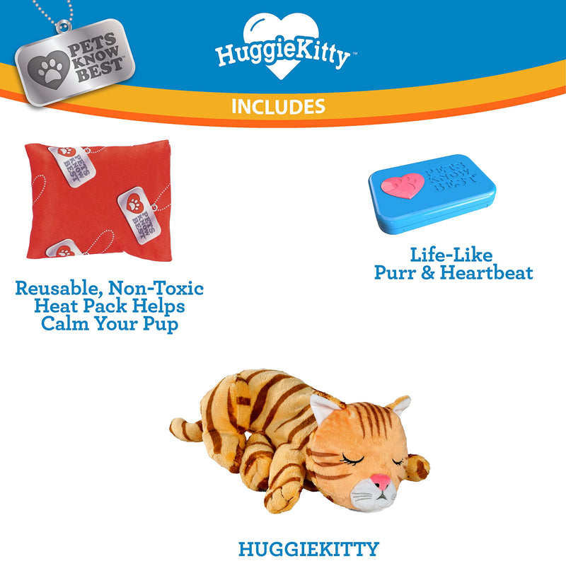 Pets Know Best HuggieKitty Cuddly Cat Toy, Soothing Sound & Warmth Help Relax & Comfort Your Pet- Purr & Heartbeat, Heating Pack- Orange - PawsPlanet Australia