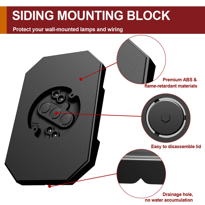 2 Pack Siding Mounting Block for Light, Lamp Repair Kit with Built-in Electrical Box - Fits 1/2" Lap/Double 4" Vertical, Vinyl Siding Hooks for Hanging Outdoor Lamp, Black 1/2 Inch Lap Siding Black-2 Pack 2