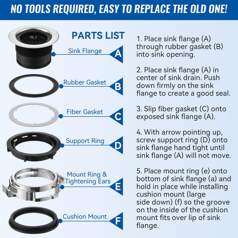 Garbage Disposal Sink Flange Kit with Garbage Disposal Stopper and Splash Guard, Garbage Disposal, Compatible with Waste King EZ Mount, Whirlaway and GE Models Garbage Disposal